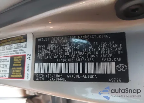 2011 Toyota Avalon из США, поврежденный, VIN 4T1BK3DB1BU384135